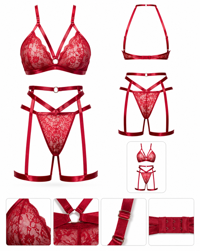 ست سوتین و شورت توری با طراحی بندهای تزئینی (Strappy Lace Set)