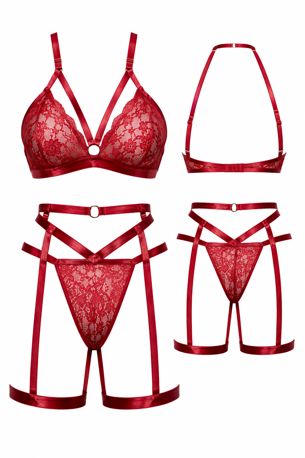 ست سوتین و شورت توری با طراحی بندهای تزئینی (Strappy Lace Set)