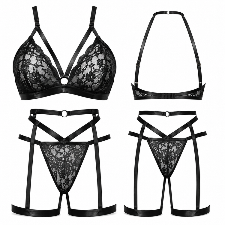 ست سوتین و شورت توری با طراحی بندهای تزئینی (Strappy Lace Set)