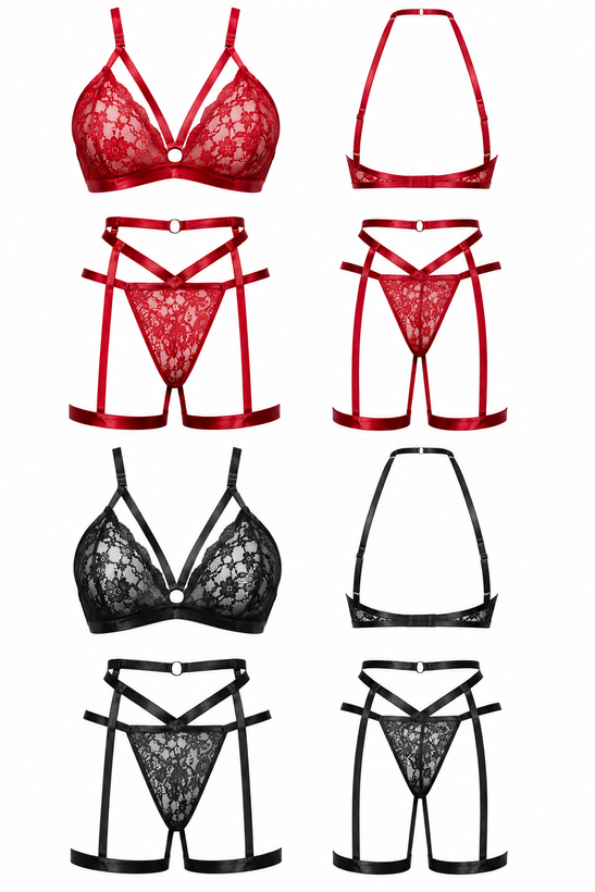 ست سوتین و شورت توری با طراحی بندهای تزئینی (Strappy Lace Set)